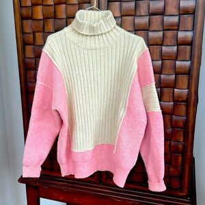 And the Why Pink and white cozy turtleneck sweater